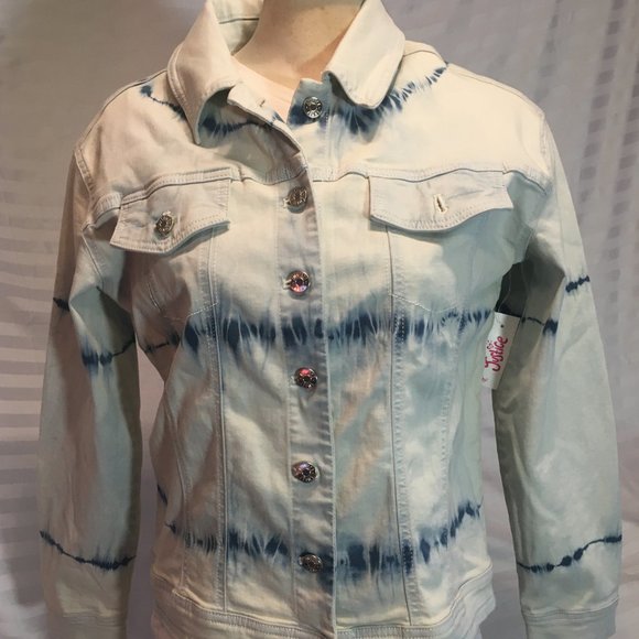 Justice Girl's Youth Size 18/20 Tie Dye Blue Denim Jacket Boho New with Tags - Picture 2 of 16
